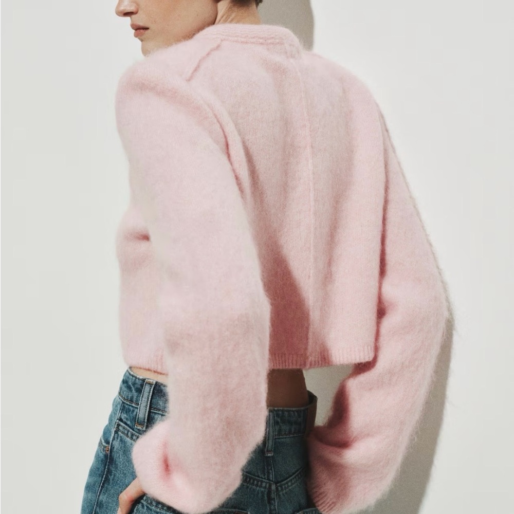 NEW H&M Mohair-Blend Cardigan with Shoulder Pads (Light Pink) Small - Picture 5 of 11